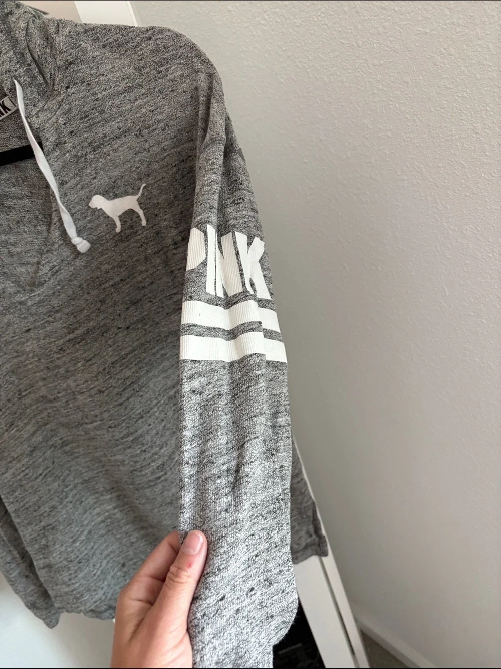 PINK Victoria's Secret Gray V-Neck Hoodie Sweater